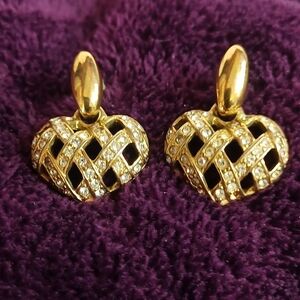 Gold plated heart shaped earrings, Valentinewomen's earrings, Swarovski crystal,